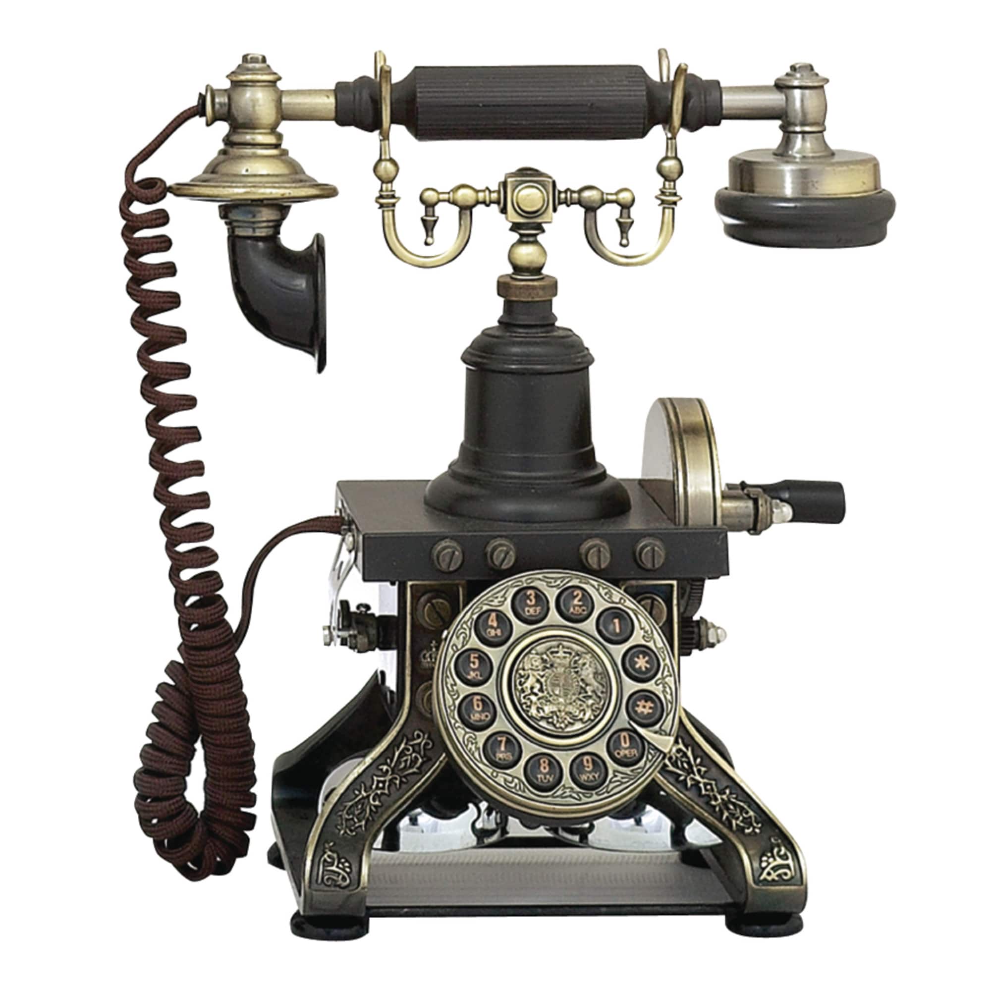 12" Black & Brass Vintage Antique Phone